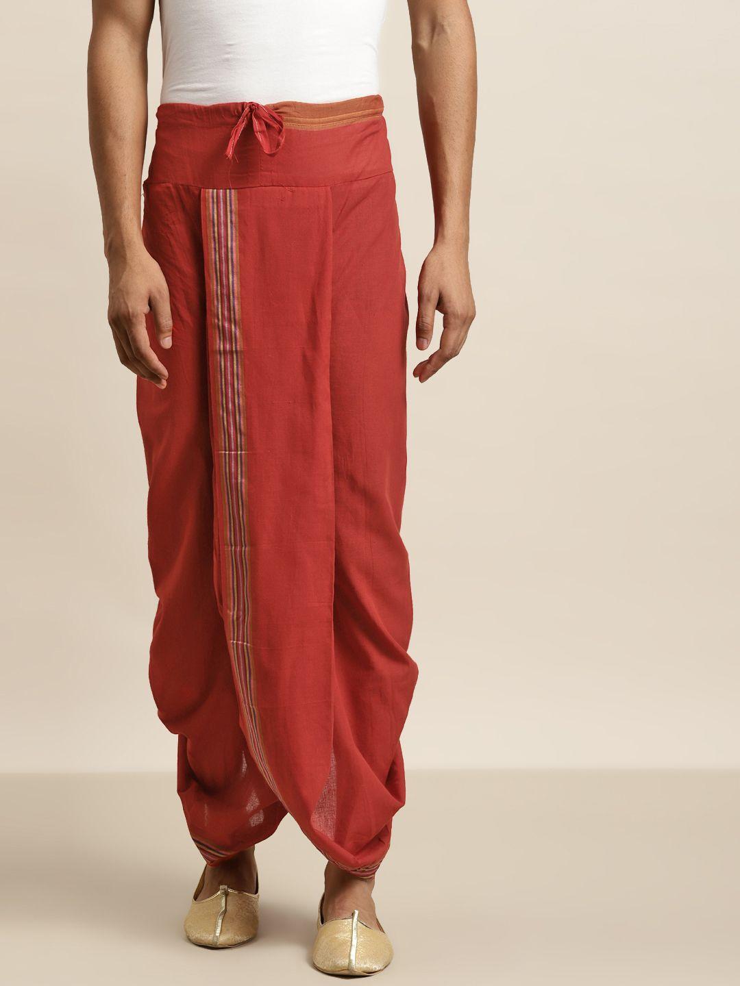 sojanya men maroon solid cotton dhoti pants