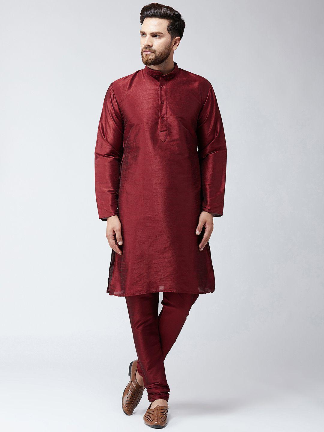 sojanya men maroon solid kurta with churidar