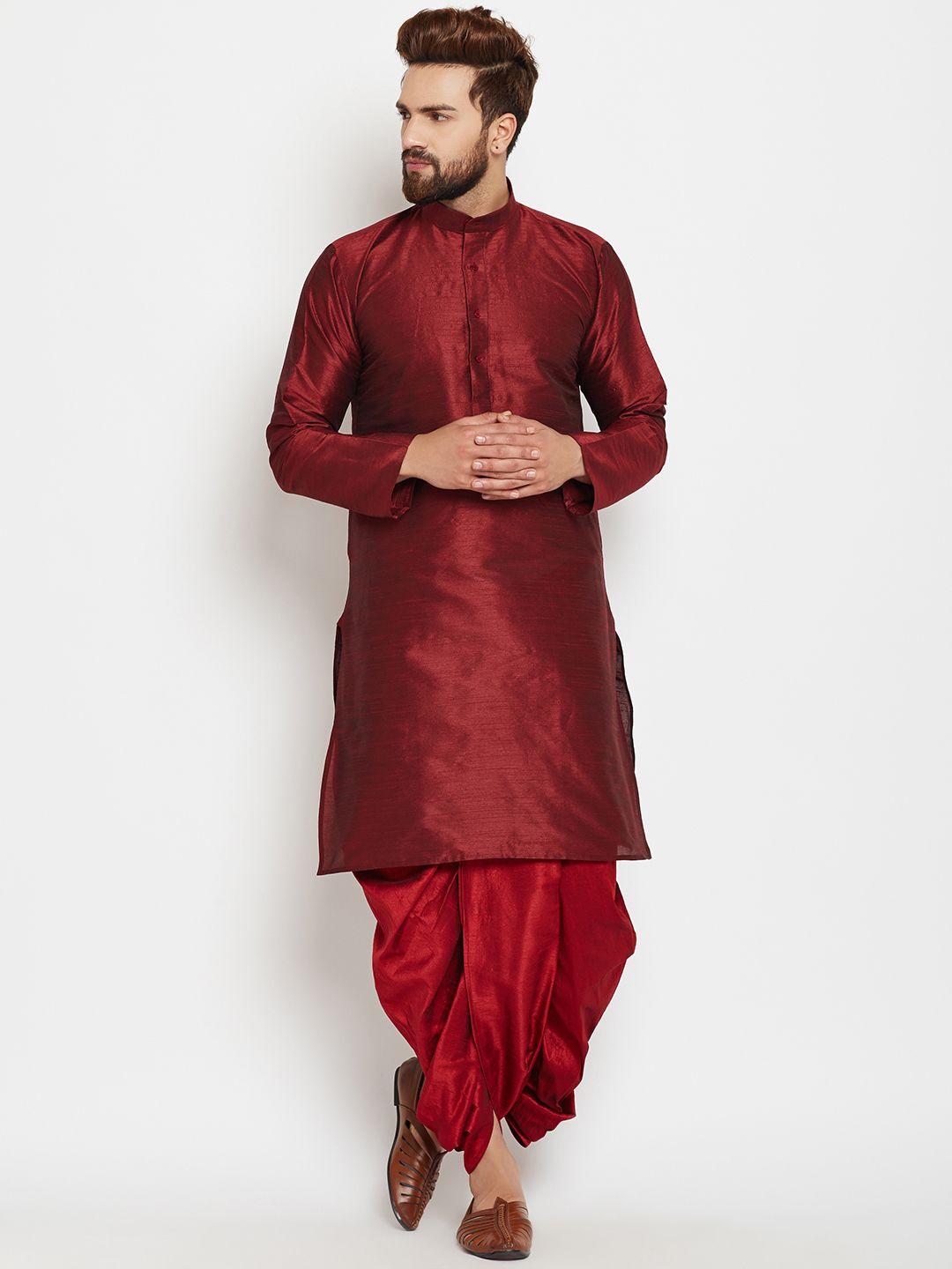 sojanya men maroon solid kurta with dhoti pants