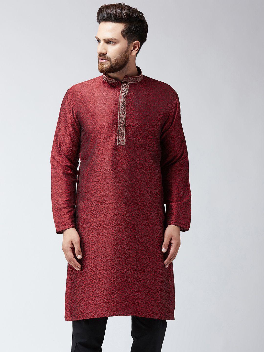 sojanya men maroon woven design straight kurta