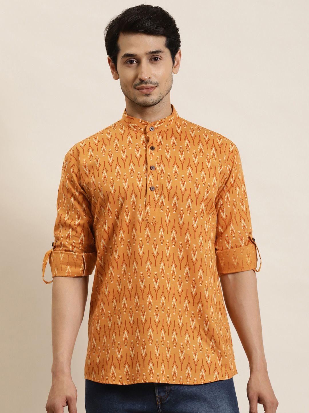 sojanya men mustard yellow ethnic motifs printed kurta