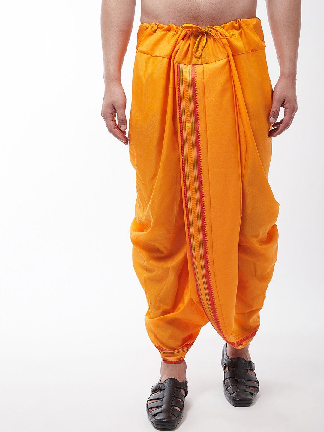 sojanya men mustard yellow solid stitched dhoti