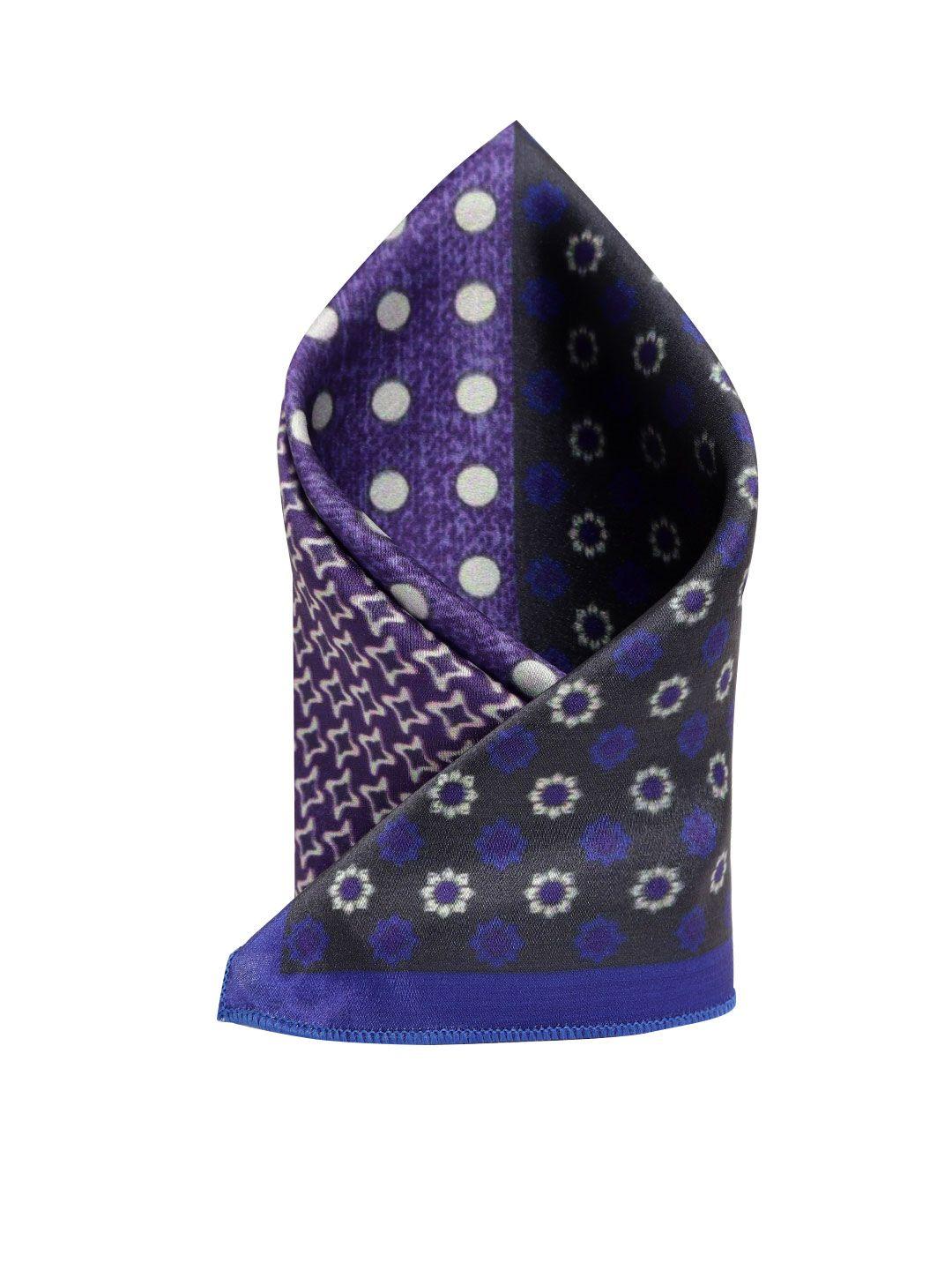 sojanya men navy blue & white printed satin pocket square