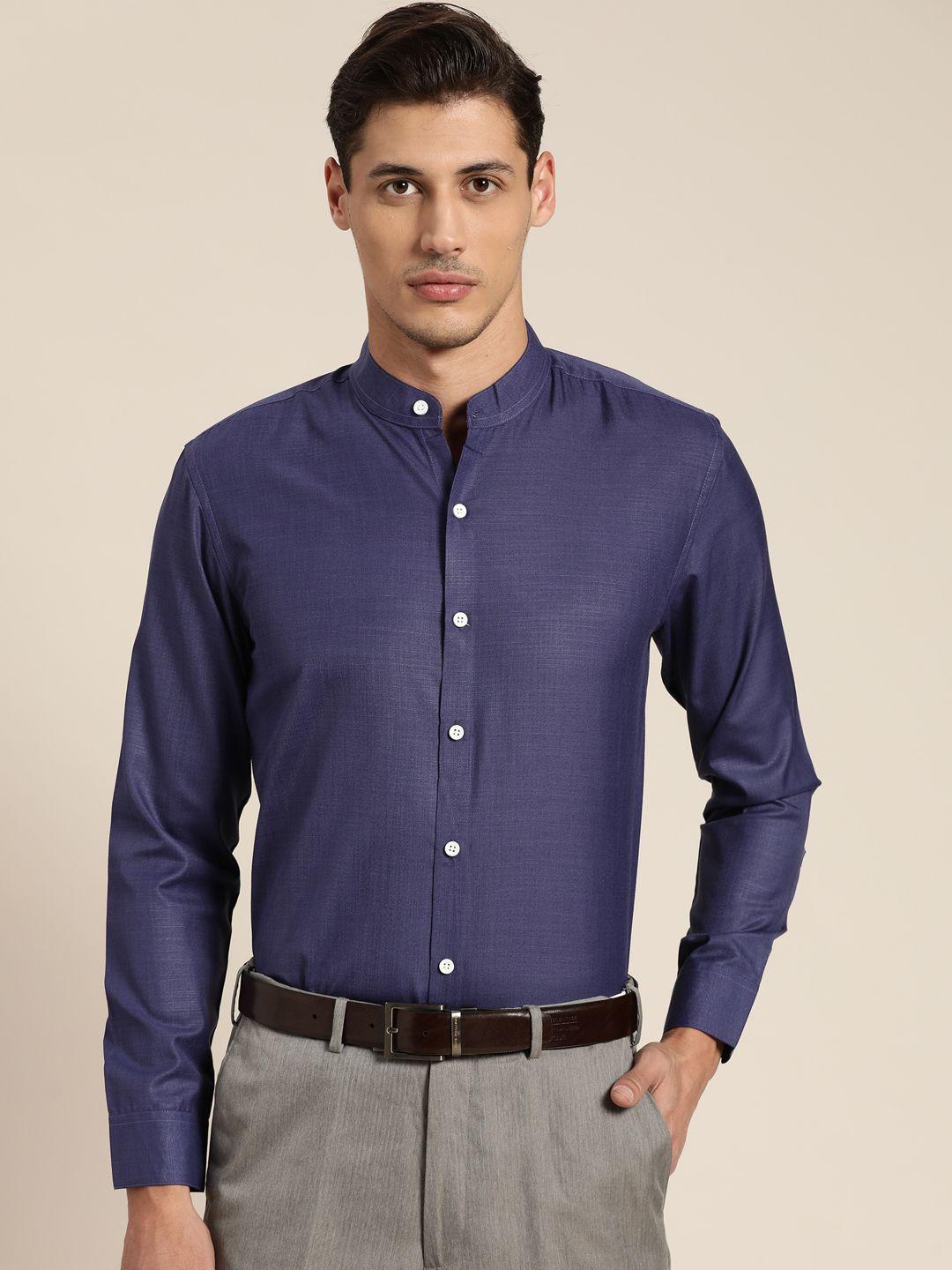 sojanya men navy blue classic regular fit cotton formal shirt