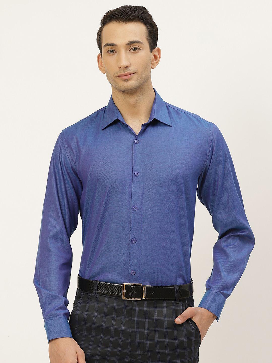 sojanya men navy blue pure cotton solid classic formal shirt