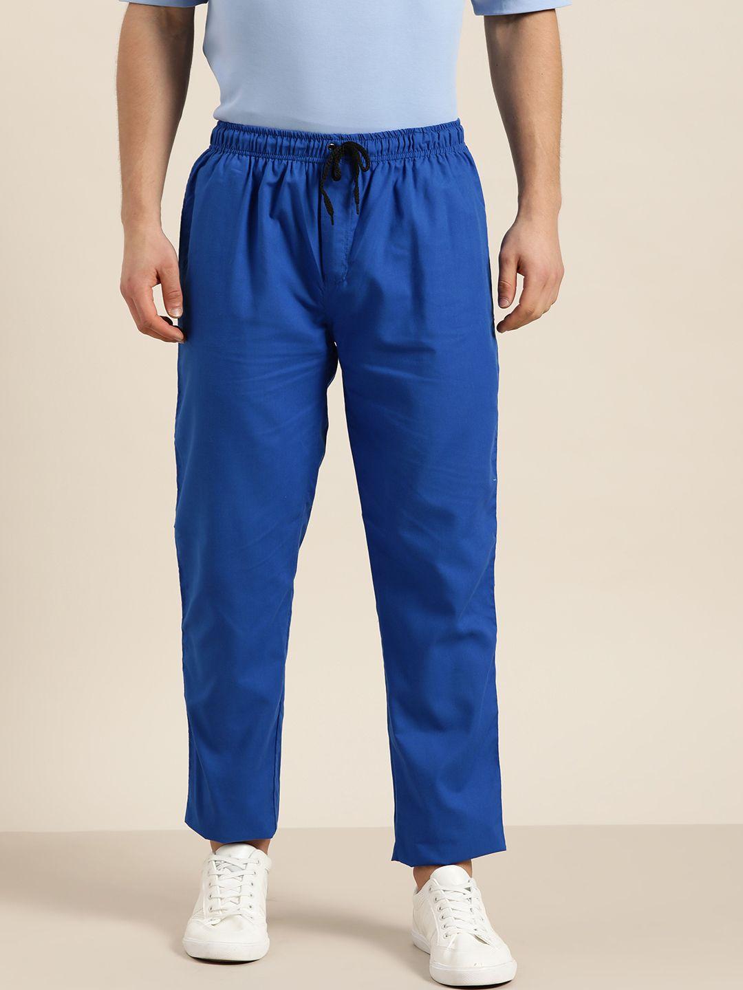 sojanya men navy blue pure cotton solid track pants