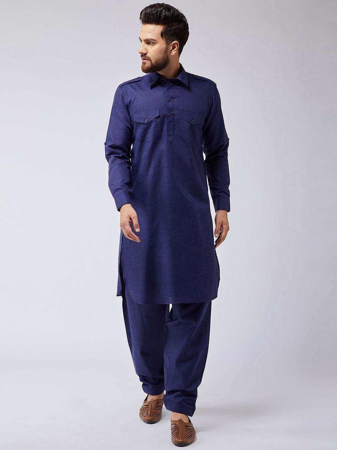 sojanya men navy blue solid kurta with salwar