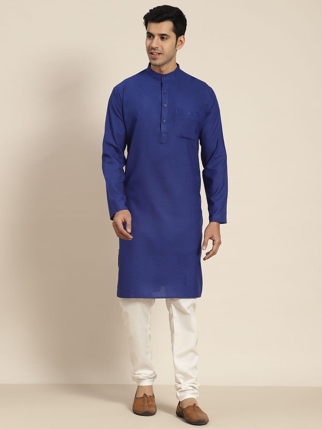 sojanya men navy blue solid kurta