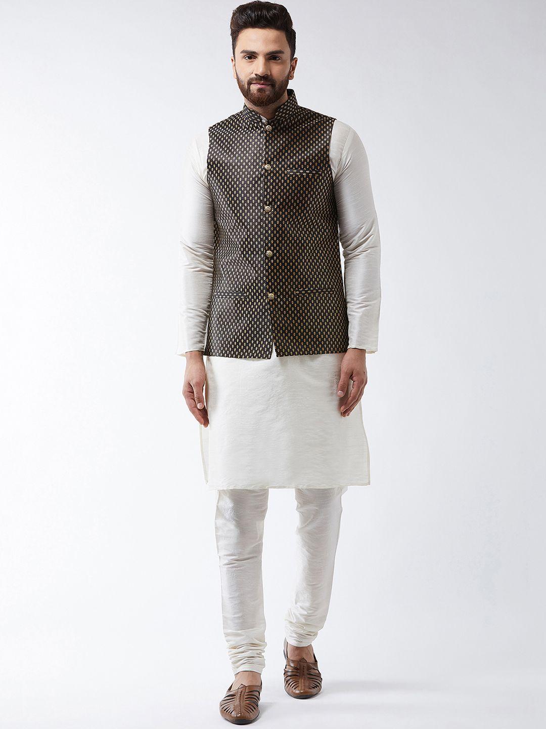 sojanya men off-white solid kurta set & nehru jacket