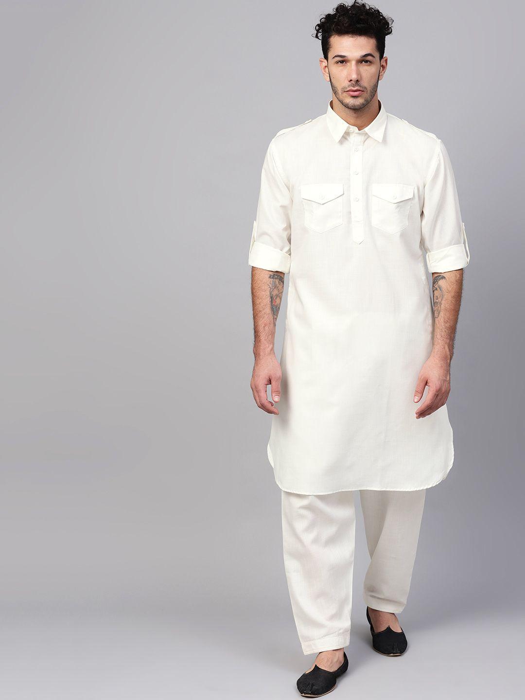 sojanya men off-white solid kurta with salwar