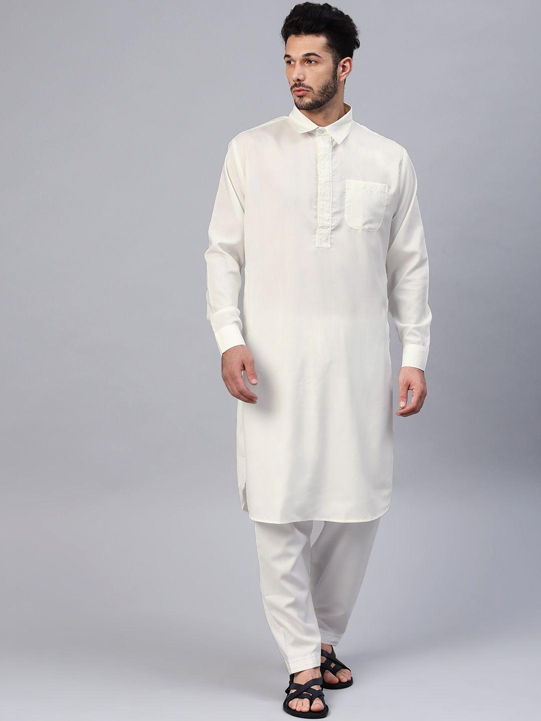 sojanya men off-white solid pathani kurta with salwar