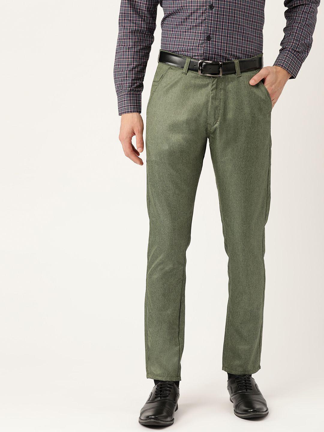 sojanya men olive green smart regular fit solid formal trousers