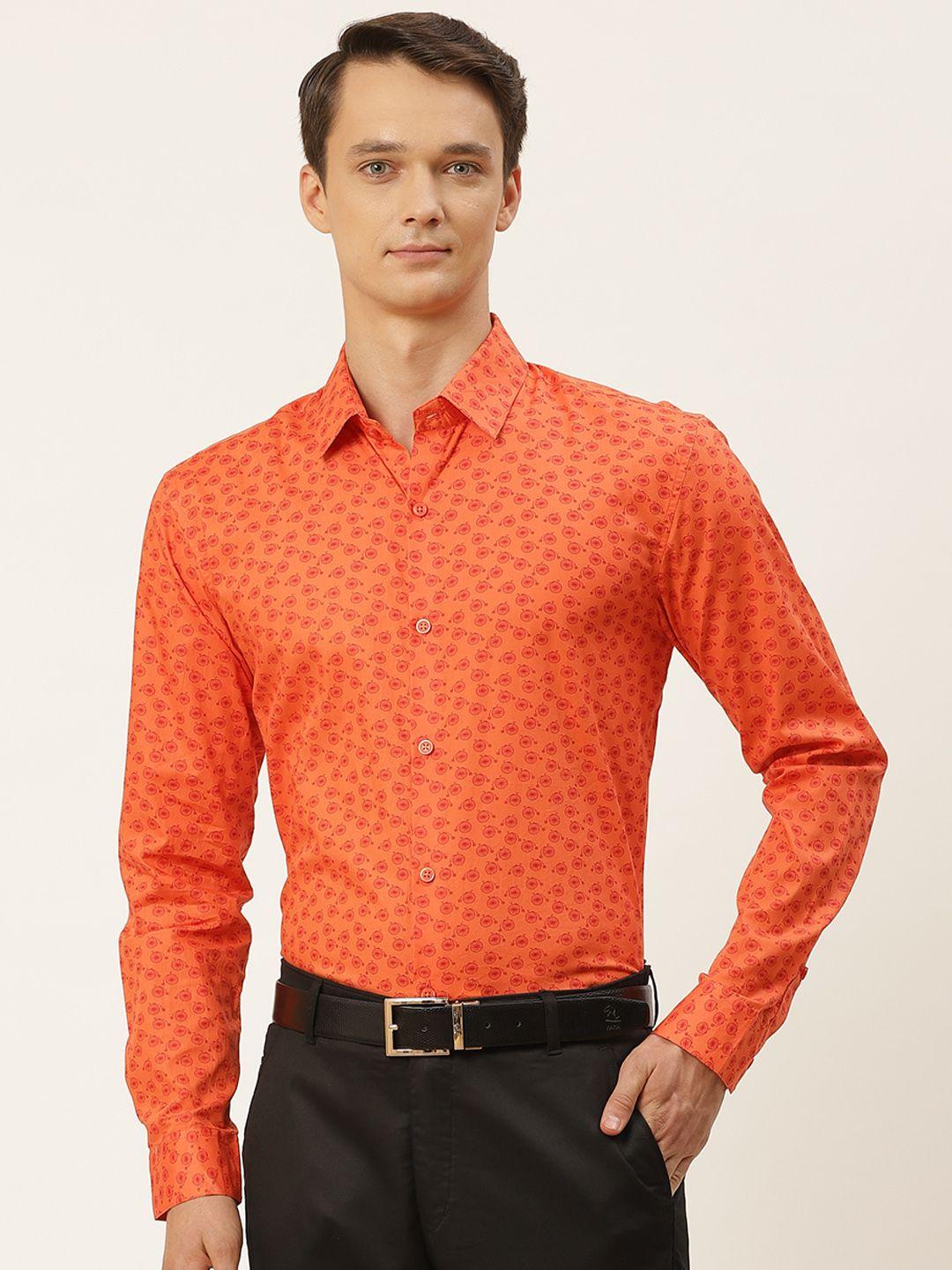 sojanya men orange classic regular fit printed formal shirt