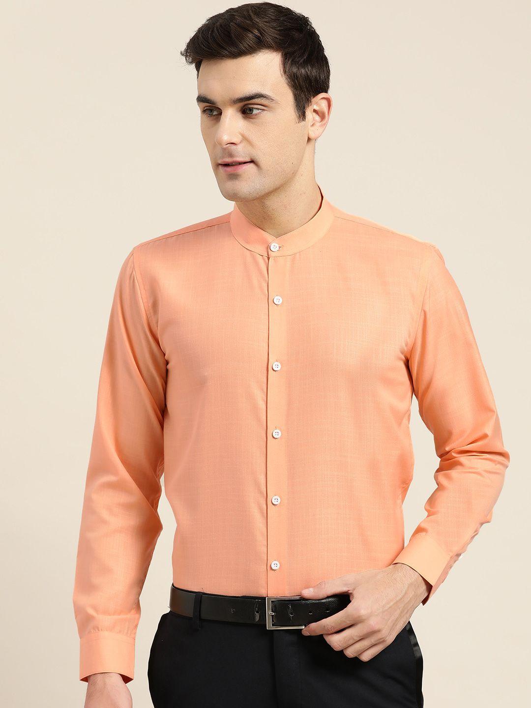 sojanya men peach-coloured classic fit solid formal shirt