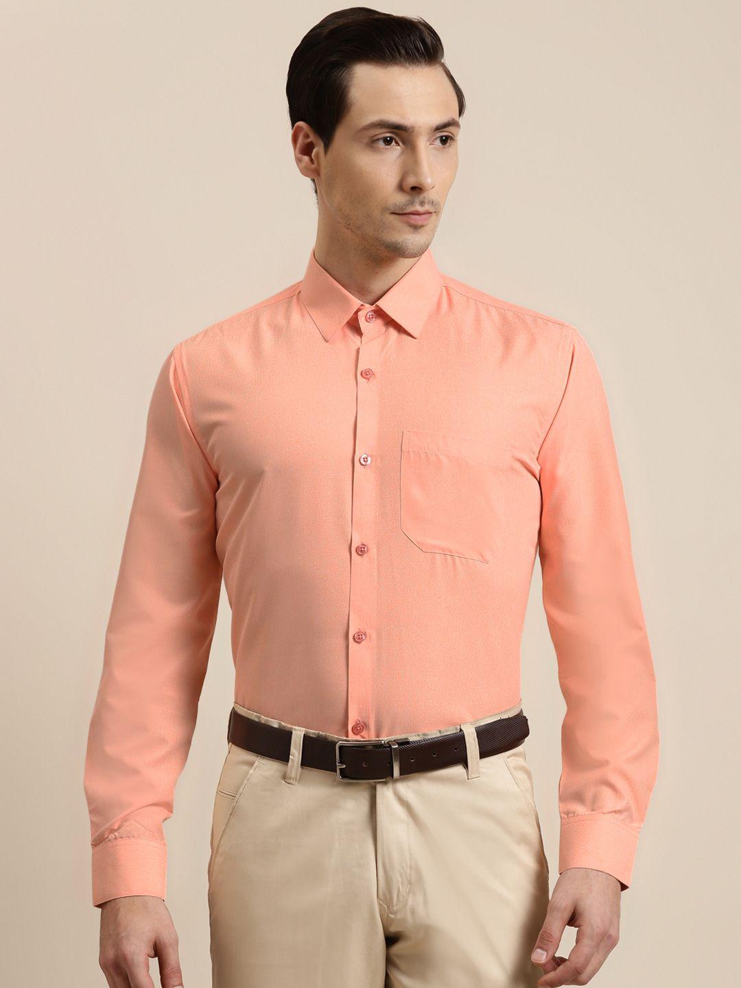 sojanya men peach-coloured solid classic regular fit cotton formal shirt