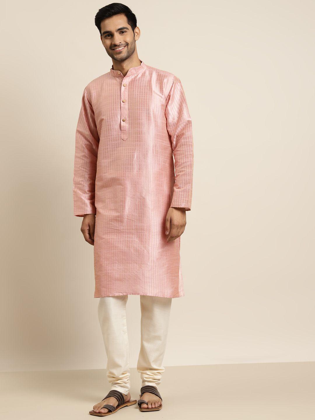 sojanya men pink & golden kurta