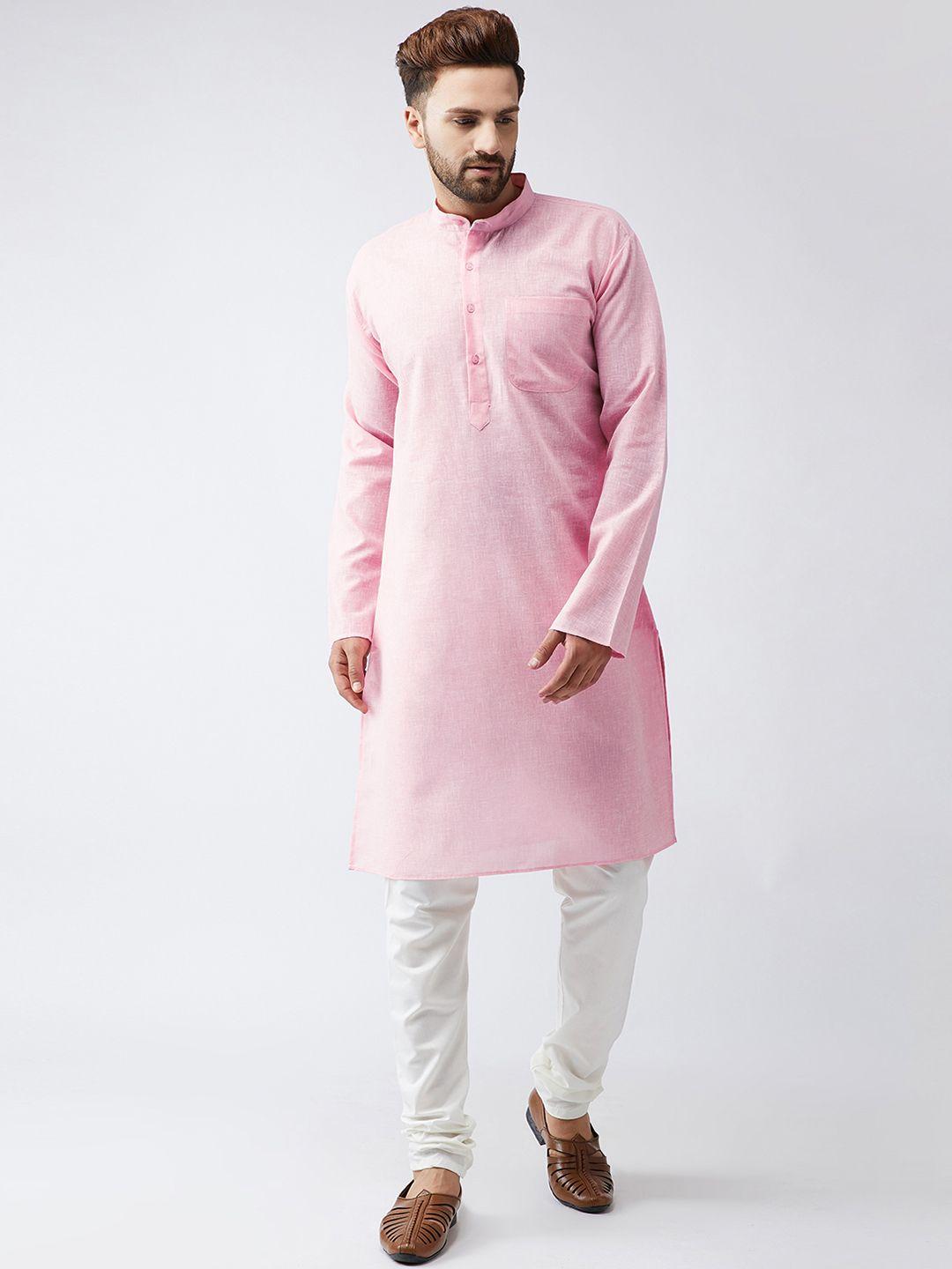 sojanya men pink & off-white solid kurta with churidar