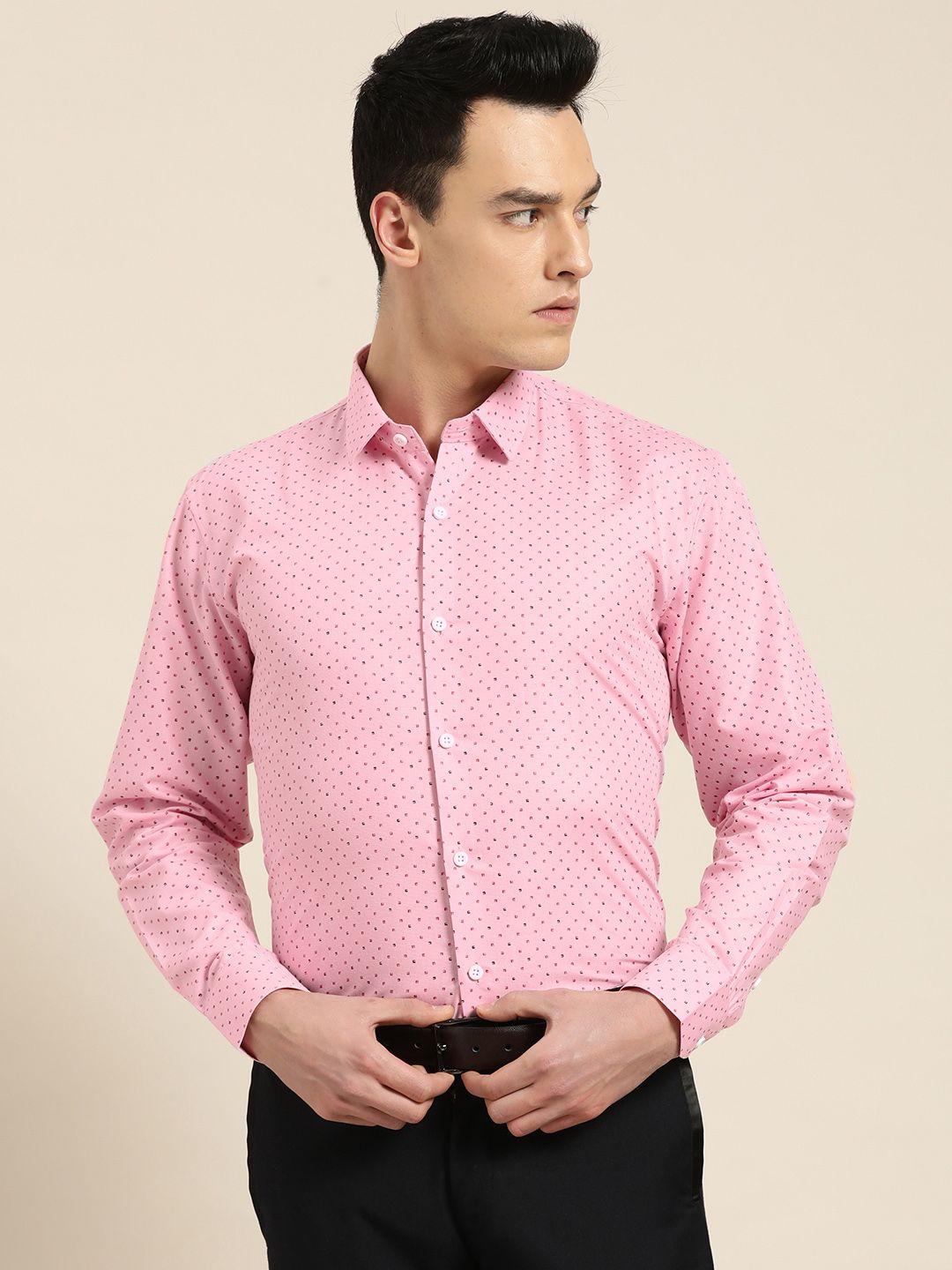 sojanya men pink & red regular fit printed formal shirt