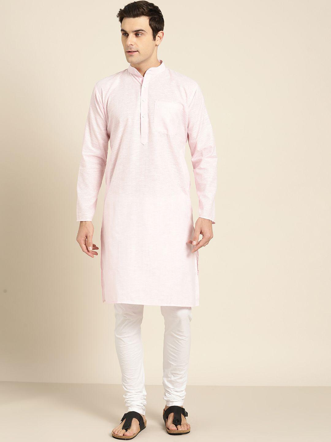 sojanya men pink & white striped kurta with churidar