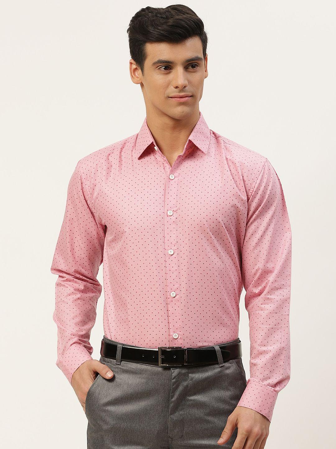 sojanya men pink classic printed cotton formal shirt