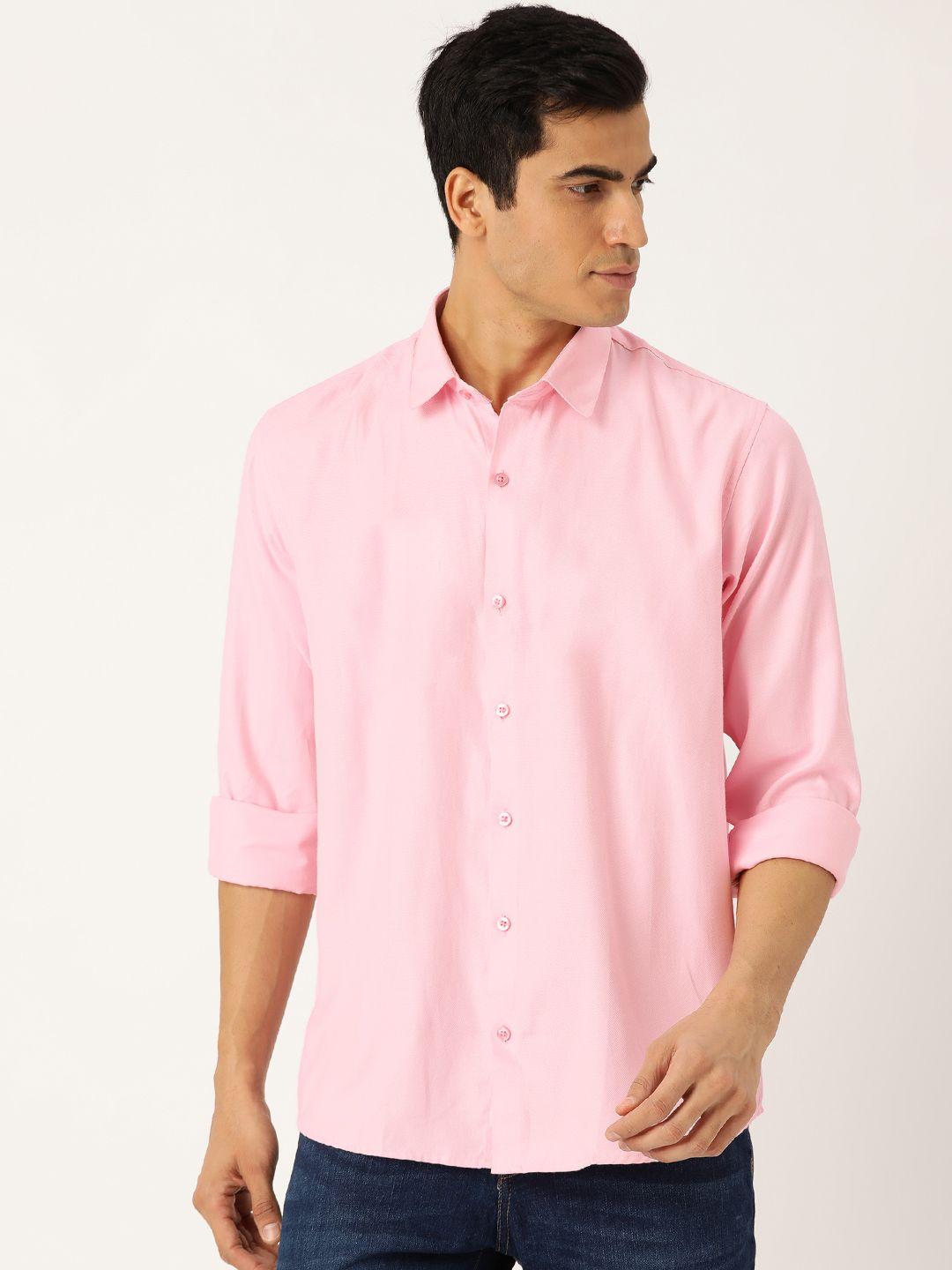 sojanya men pink classic regular fit self design smart casual shirt