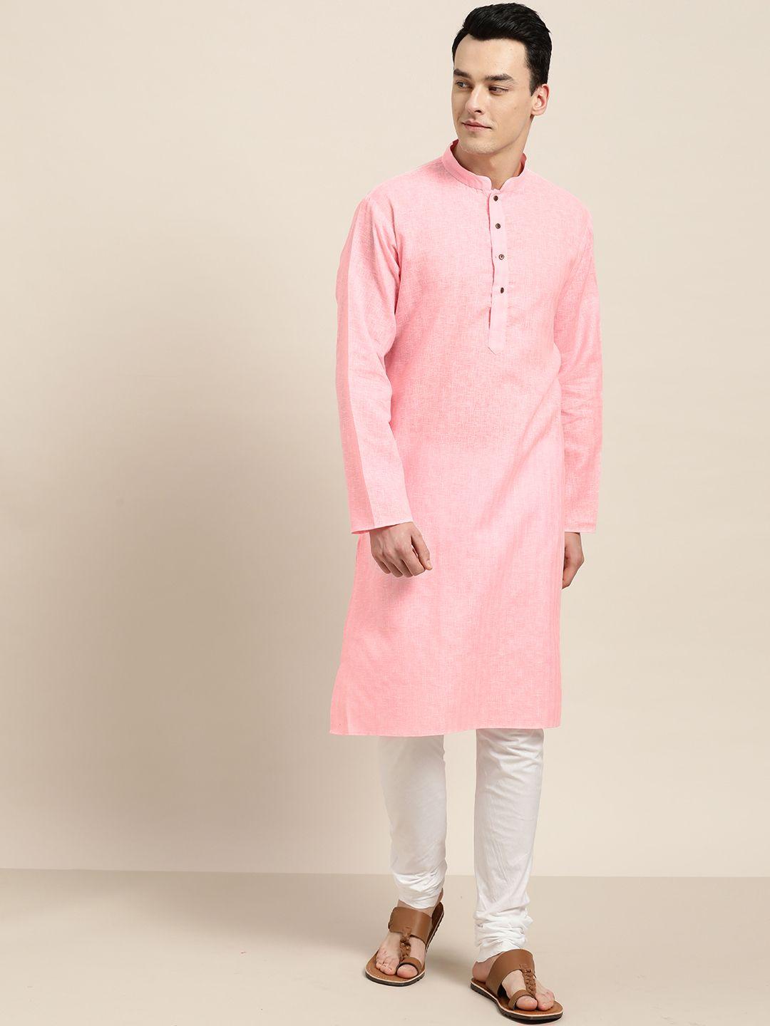 sojanya men pink dobby self-checked straight kurta