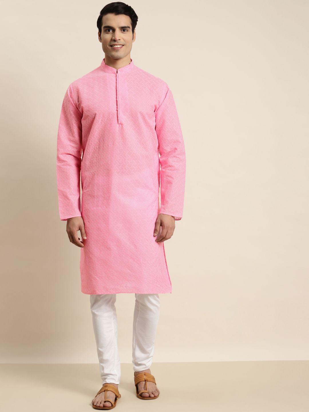sojanya men pink ethnic motifs embroidered chikankari kurta