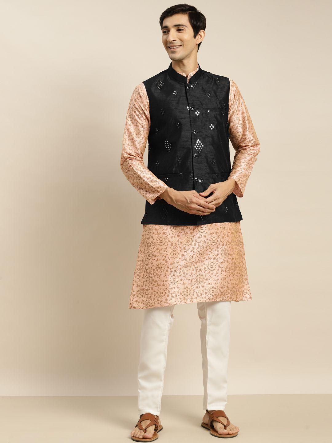 sojanya men pink ethnic motifs printed kurta & churidar comes with a nehru jacket