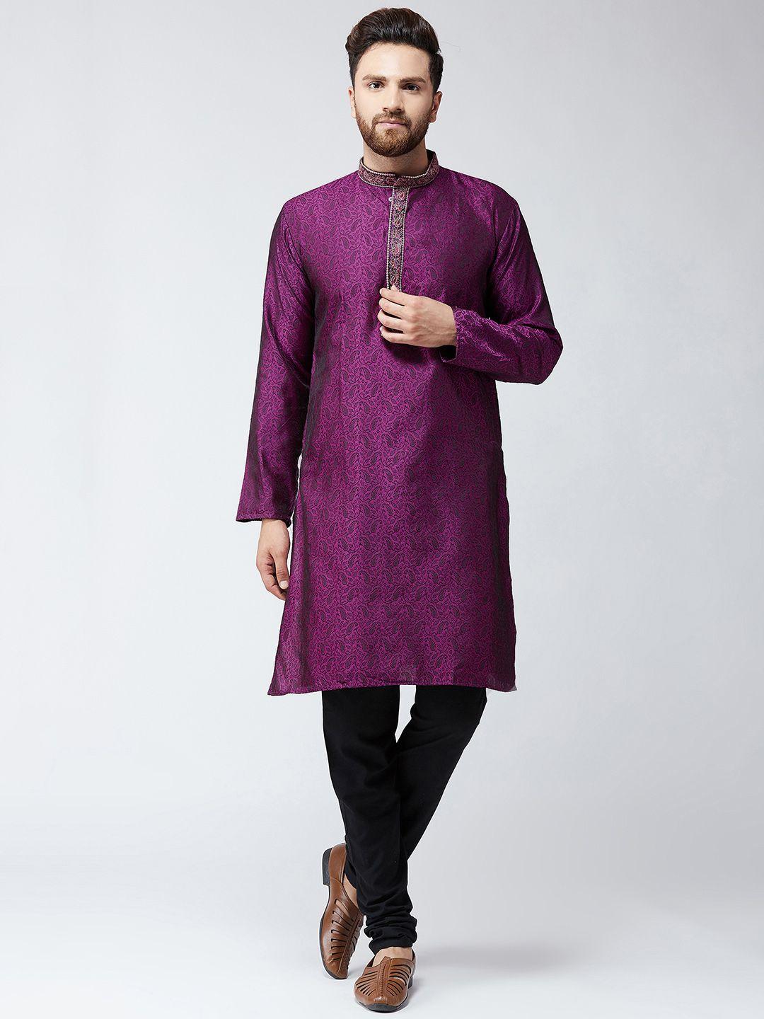 sojanya men purple & black self design kurta with churidar