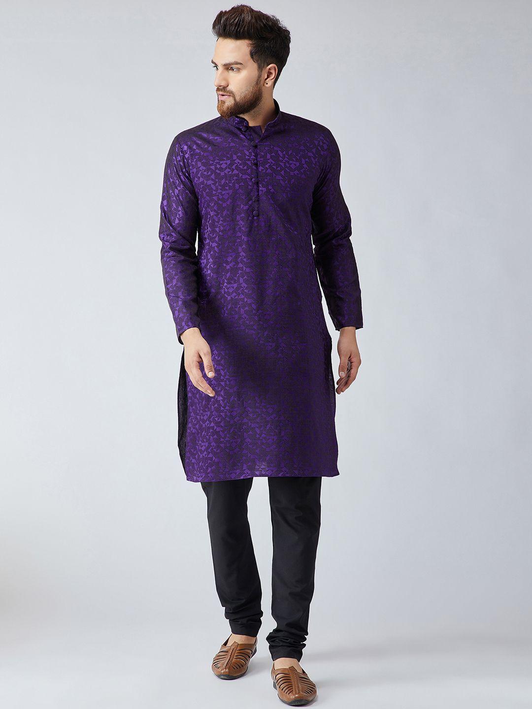 sojanya men purple & black self design kurta with churidar