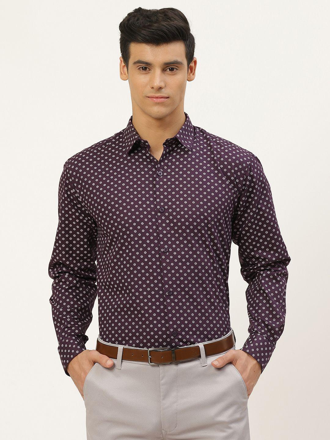 sojanya men purple & pink classic fit printed formal shirt