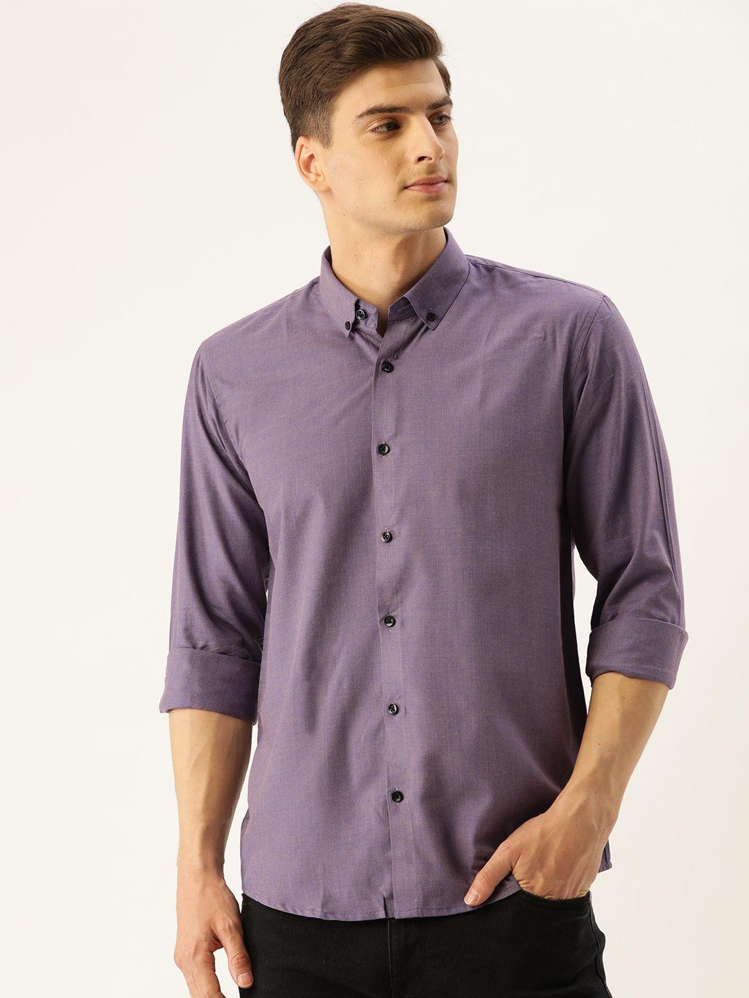 sojanya men purple classic regular fit solid casual shirt