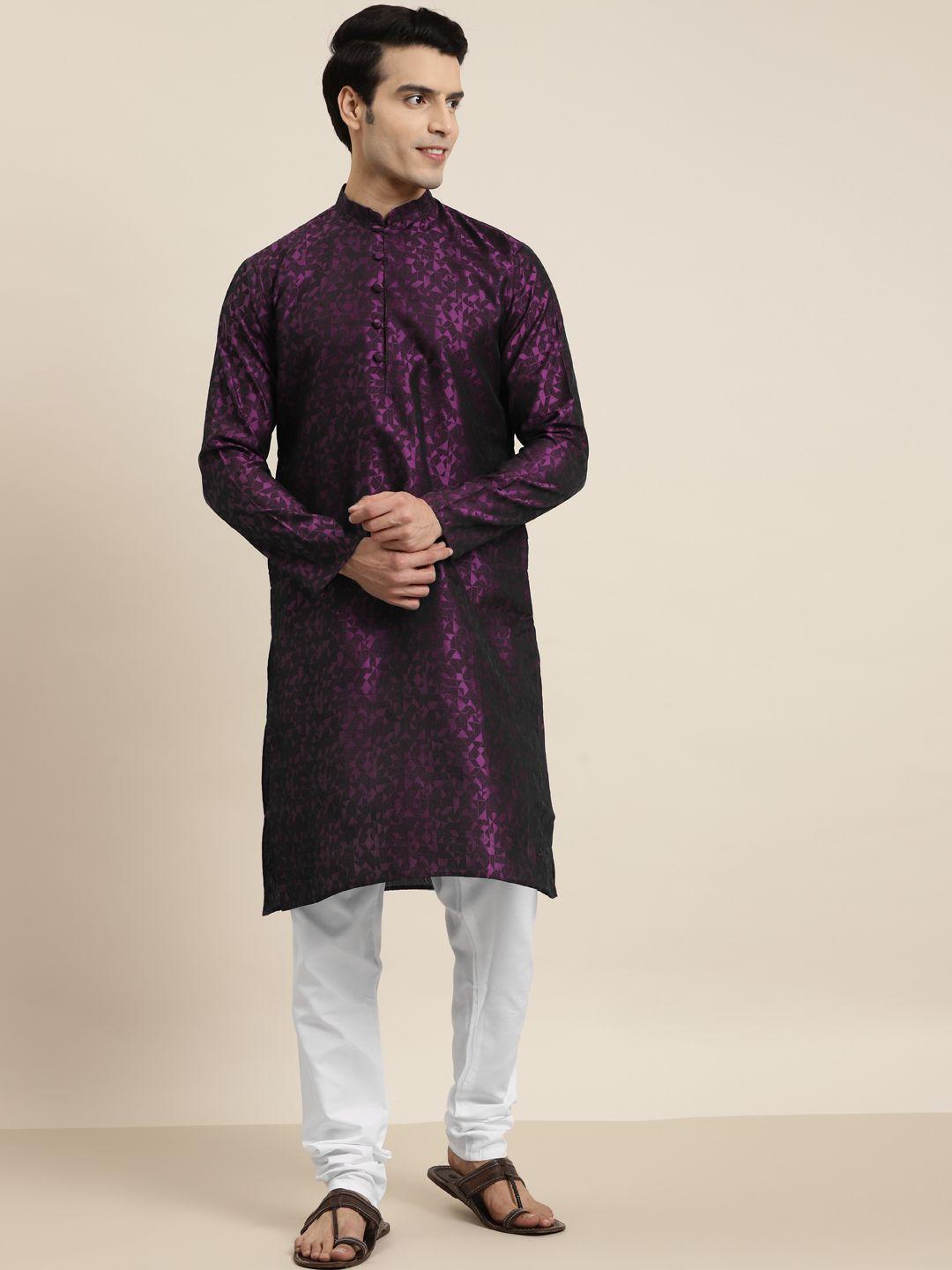 sojanya men purple self-design kurta with churidar