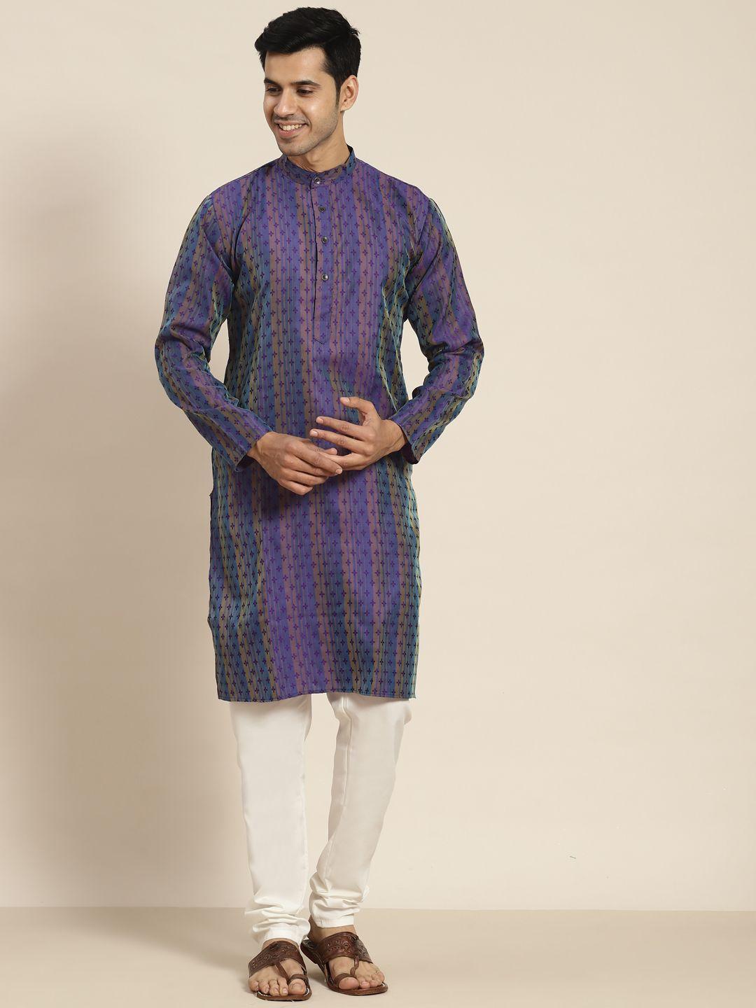 sojanya men purple striped kurta with churidar