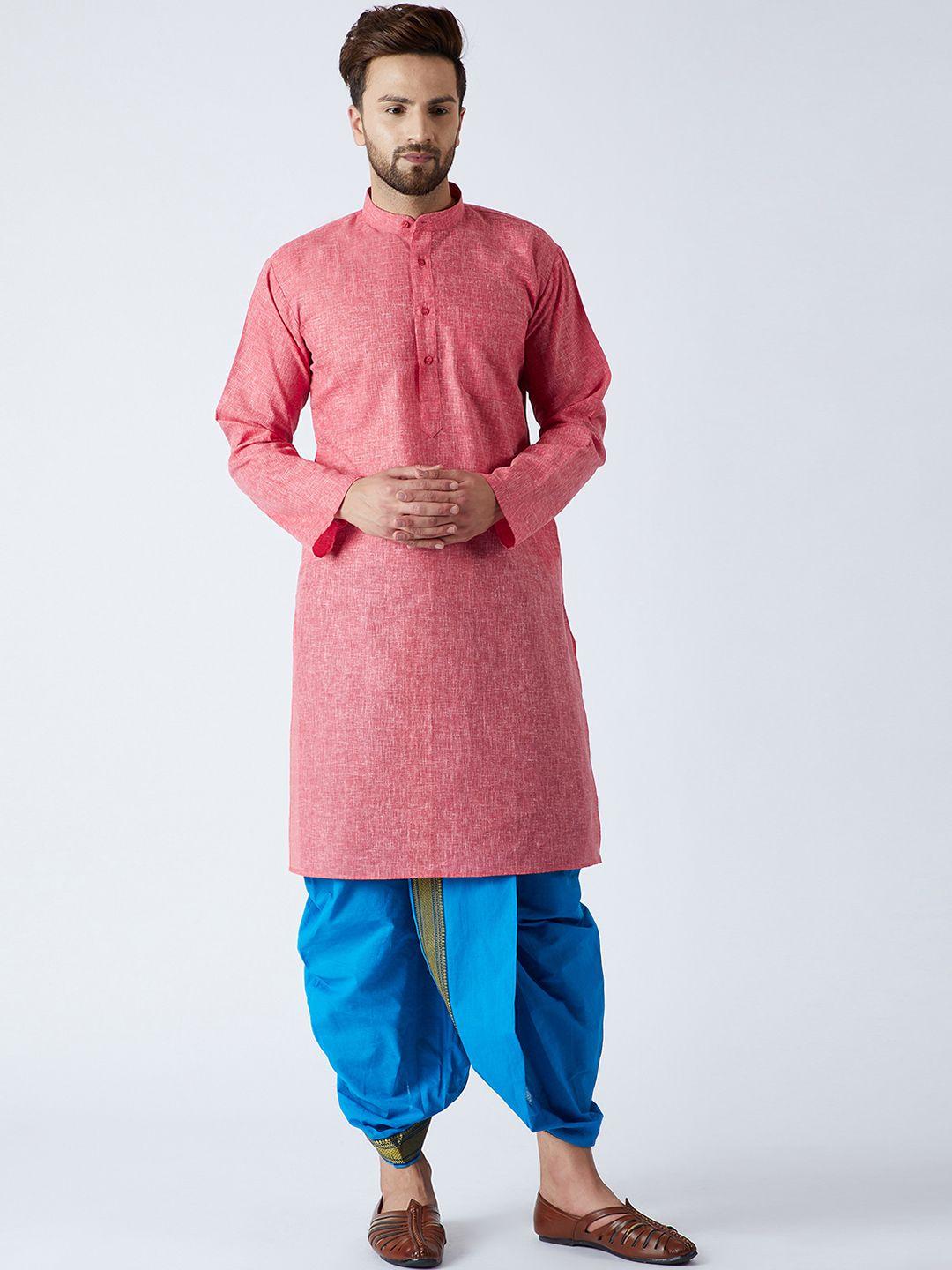 sojanya men red & blue solid kurta with dhoti pants