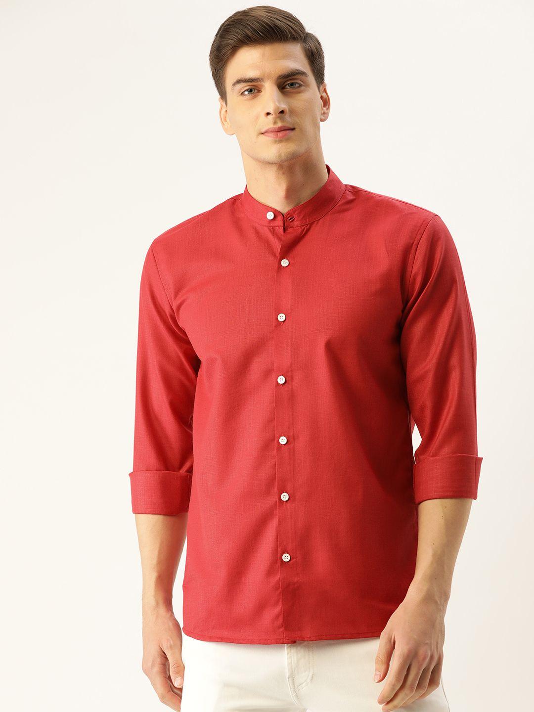 sojanya men red classic regular fit solid casual shirt