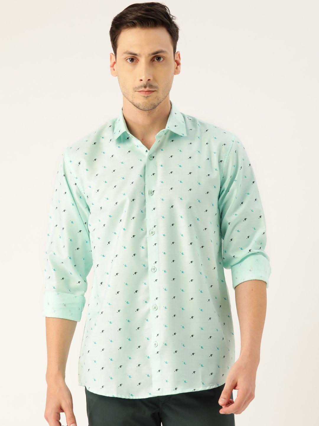 sojanya men sea green & black classic regular fit quirky printed casual shirt