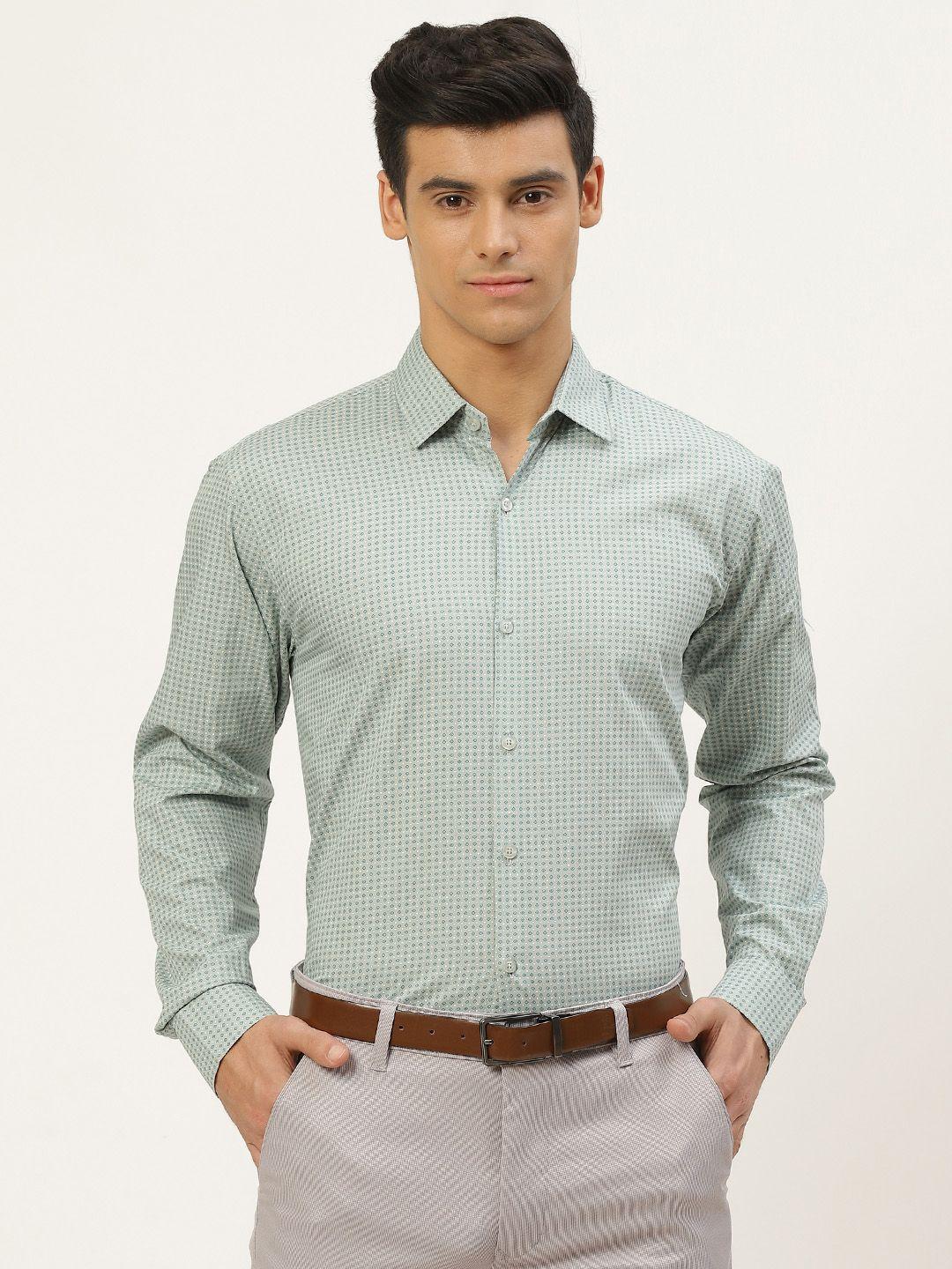 sojanya men sea green classic printed cotton formal shirt