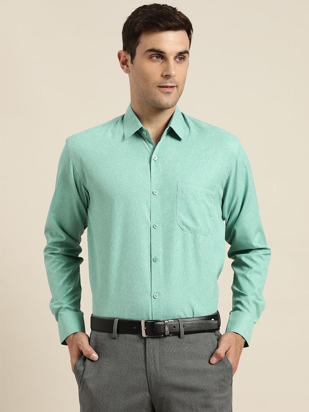 sojanya men sea green classic regular fit solid formal shirt