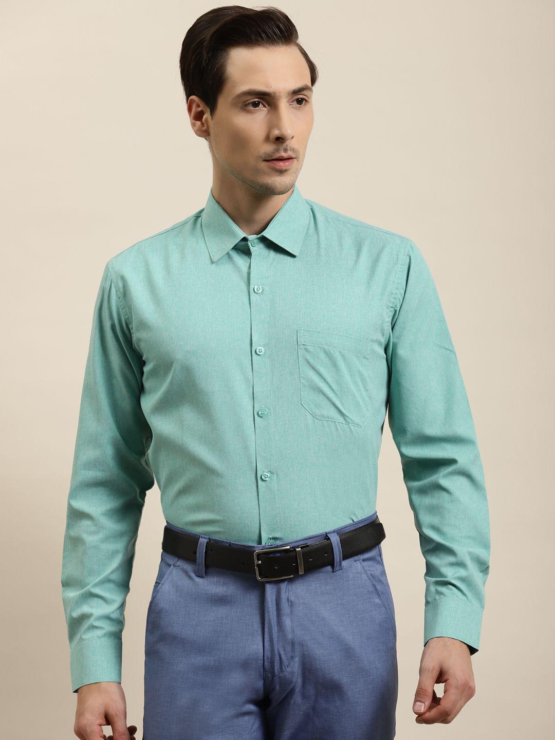 sojanya men sea green solid classic regular fit cotton formal shirt