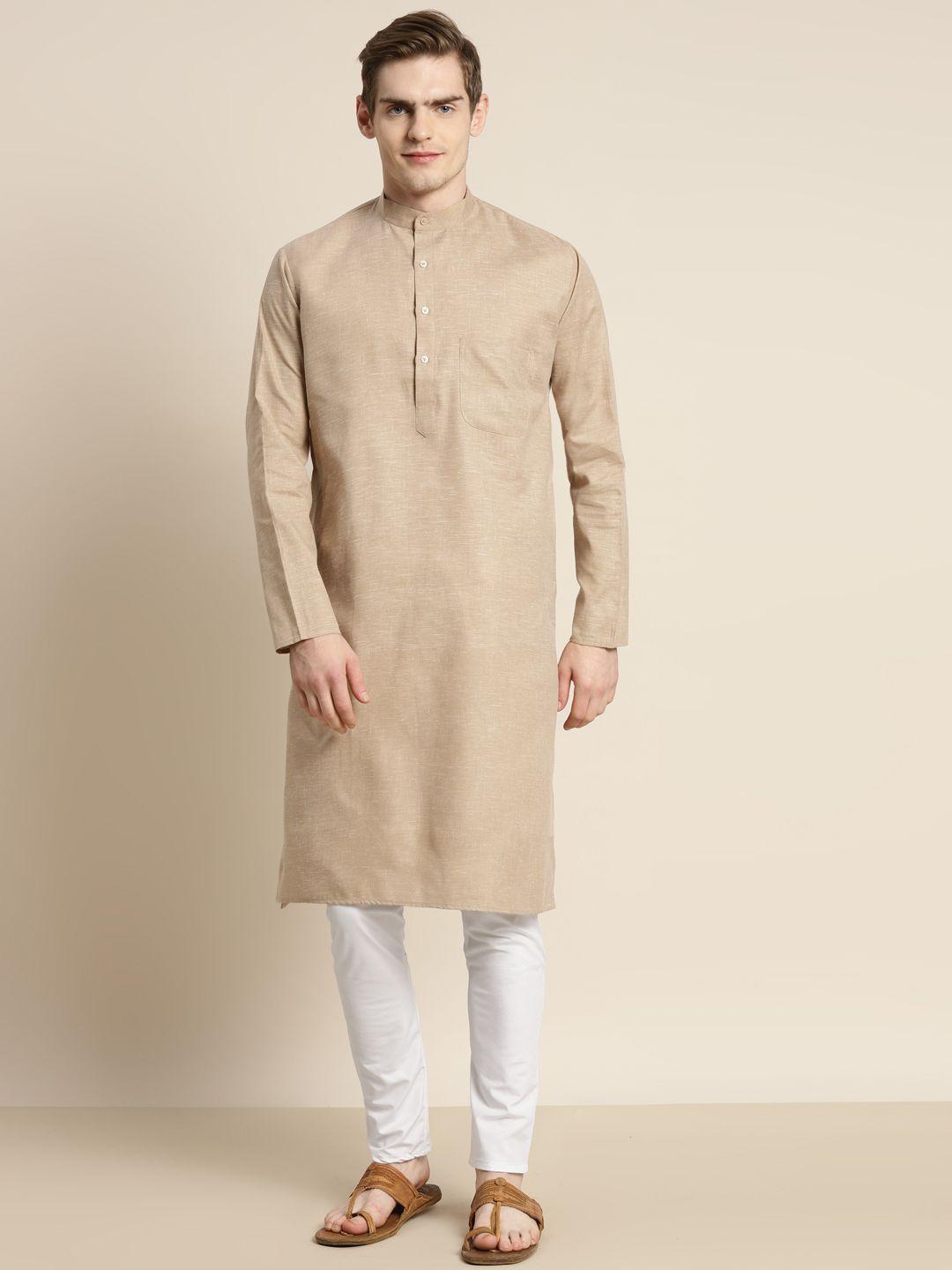 sojanya men solid cotton linen kurta with churidar