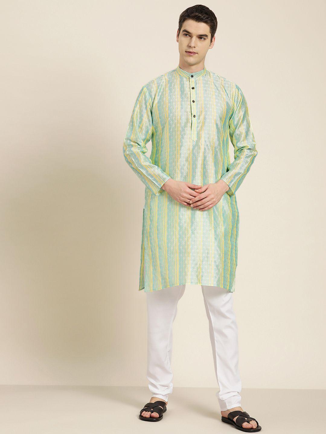 sojanya men striped & embroidered kurta with churidar