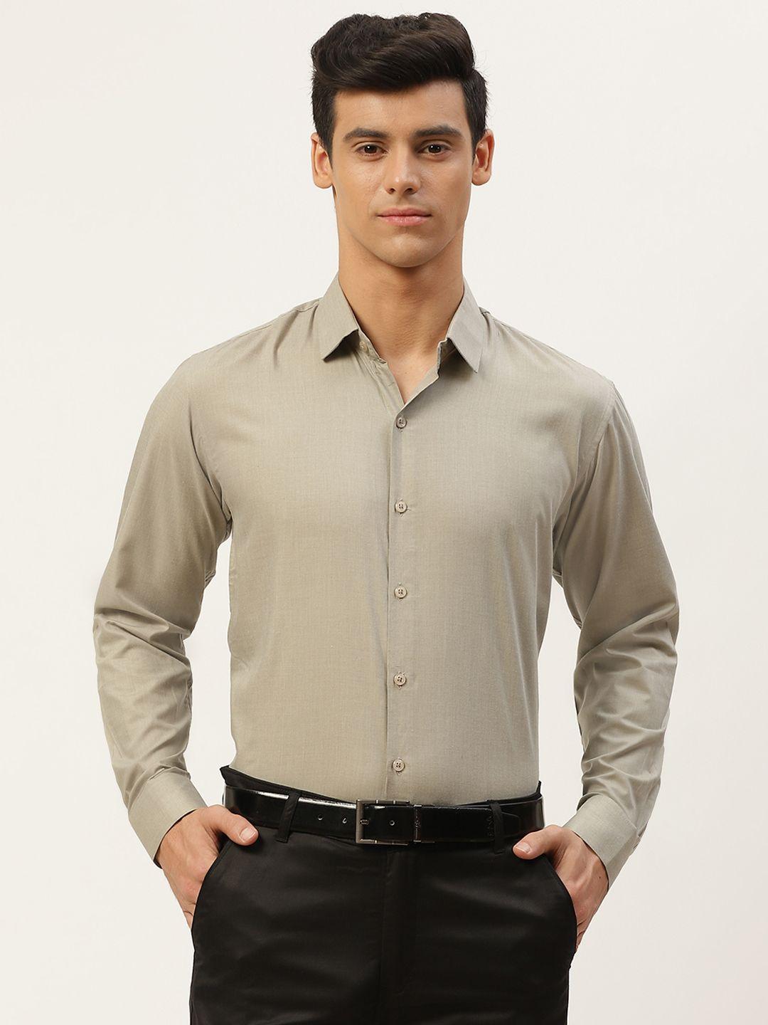 sojanya men taupe pure cotton solid classic formal shirt