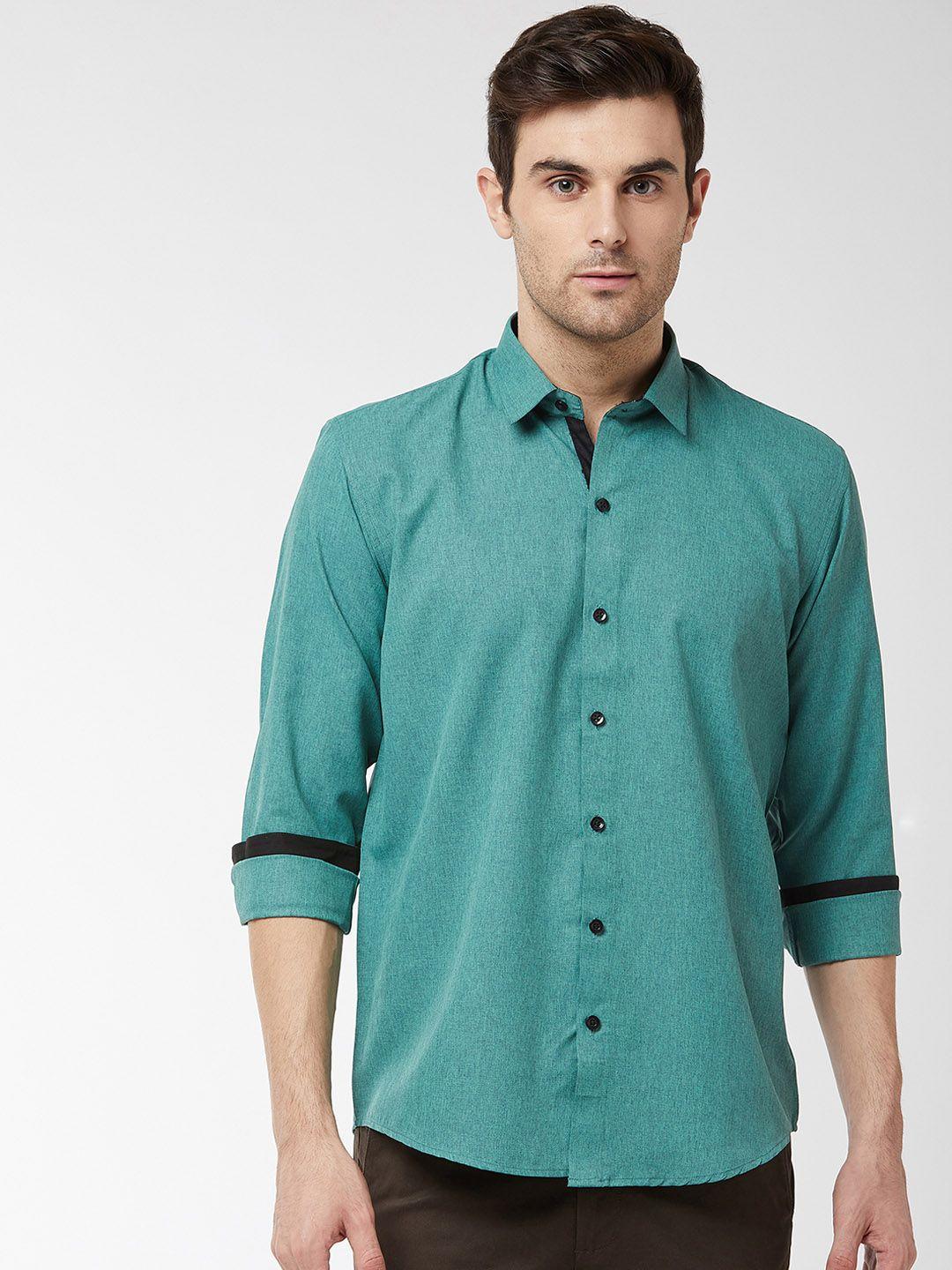 sojanya men teal green classic regular fit solid casual shirt