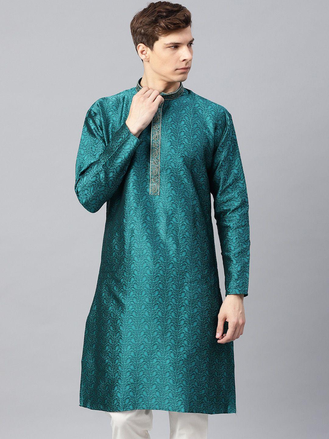 sojanya men teal green embroidered straight kurta