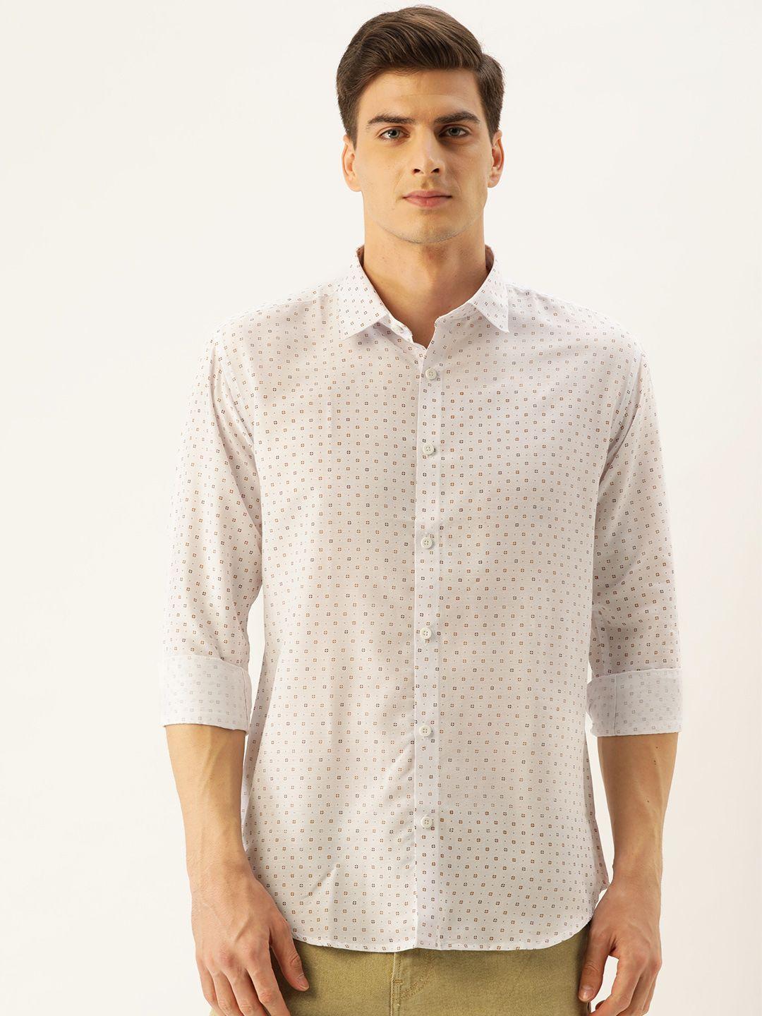 sojanya men white & brown classic regular fit micro ditsy printed casual shirt