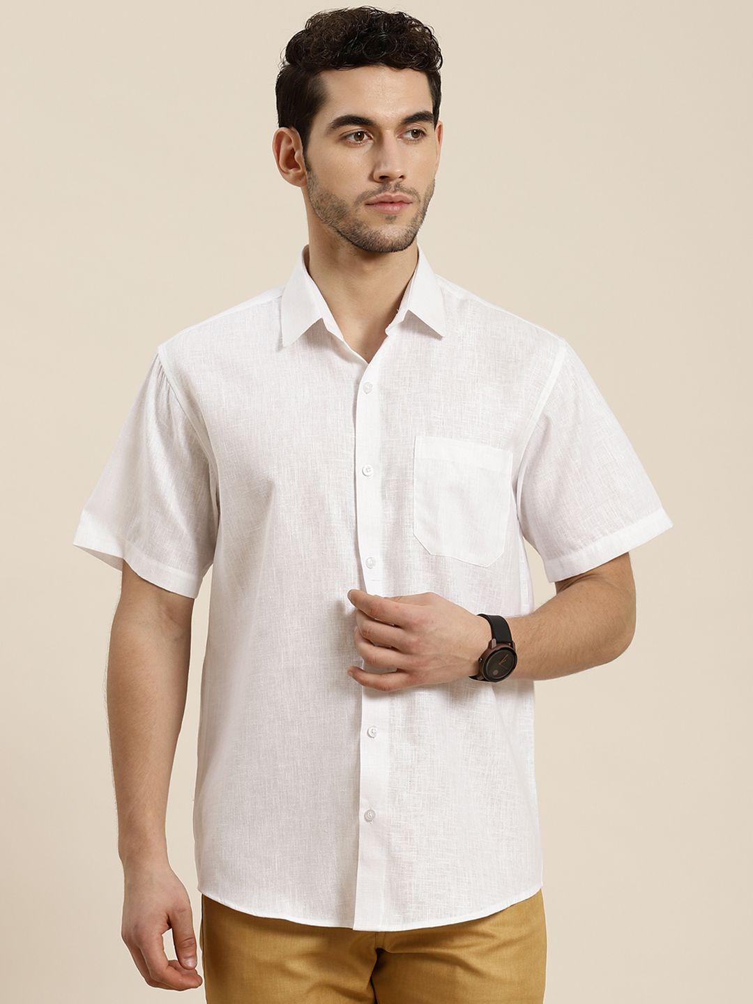 sojanya men white classic regular fit solid casual shirt