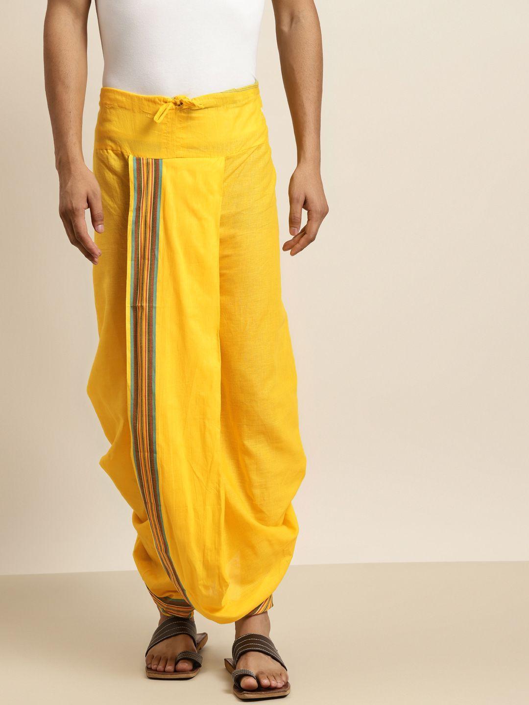 sojanya men yellow solid cotton dhoti pants