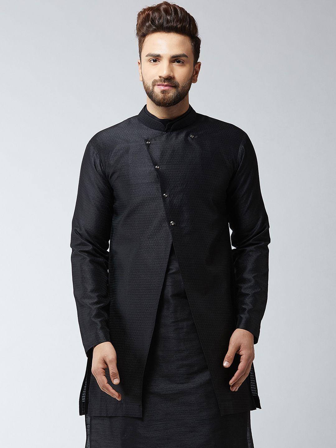 sojanya mens black woven design sherwani jacket