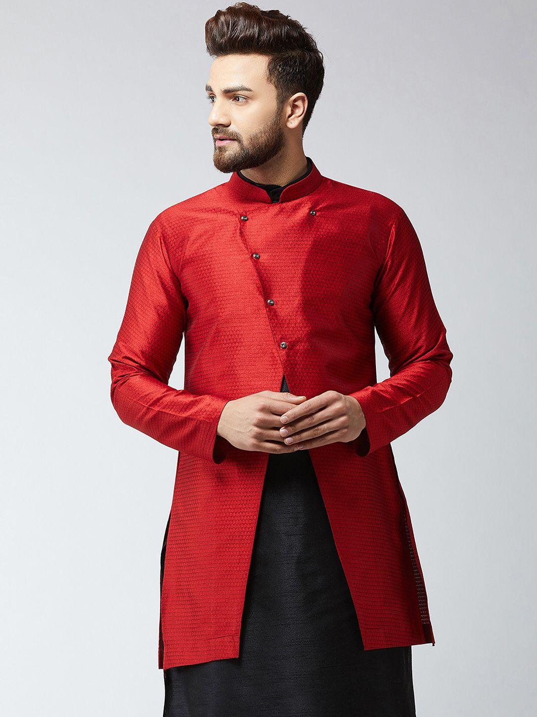 sojanya mens maroon woven design sherwani jacket